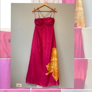 Hot pink silk floral dress